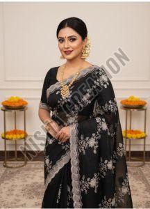 Black Embroidery Silk Saree