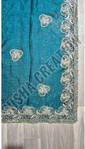 Teal Green Embroidery Silk Saree