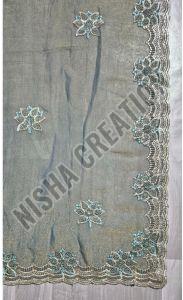 Black Olive Embroidery Silk Saree