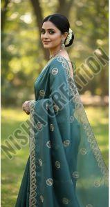 Sky Blue Embroidery Silk Saree