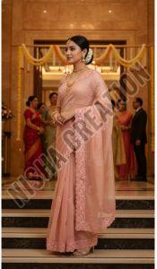 Antique Brass Color Embroidery Silk Saree