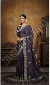 Black Coral Embroidery Silk Saree