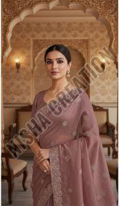 Burnished Brown Embroidery Silk Saree