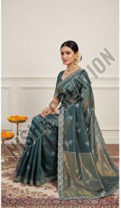 Fuscous Grey Embroidery Silk Saree