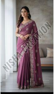 Mauve Embroidery Silk Saree