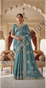 Sky Blue Embroidery Silk Saree