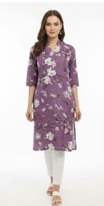 Ladies Purple Floral Printed Rayon Kurti