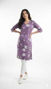Purple Printed Rayon Straight Kurti