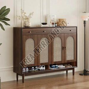 Brown Wooden Cane Shoe Cabinet