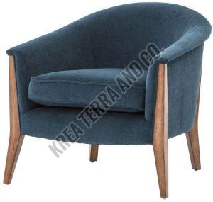 Dark Blue Curved Back Wooden Accent Armchair