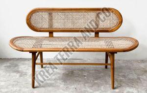 Teak Wood Vintage Style Wooden Cane Bench
