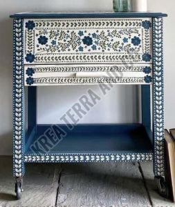 Hand Paint Teak Wood Side Table