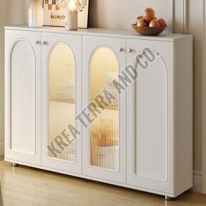 Modern White Wooden Crockery Cabinet with Glass Doors