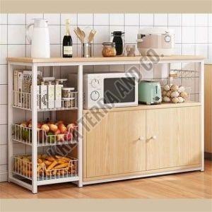 Modern Wooden Kitchen Storage Cabinet with Shelves and Baskets