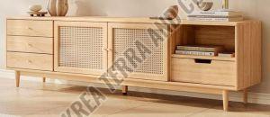 Solid Wood Free Standing Wooden Cane TV Cabinet