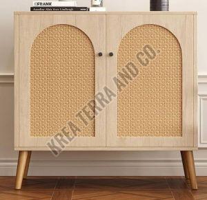 Wooden Cane Woven Console Cabinet