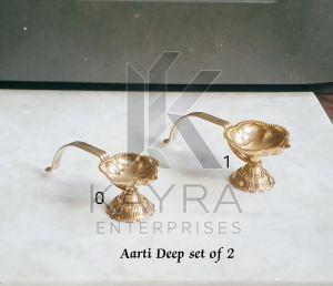 Brass Handheld Aarti Diya Set OF 2 Pcs