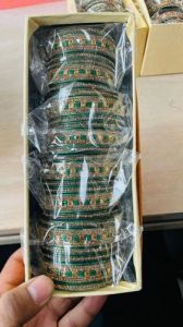 Party Wear Green Lac Bangles Set