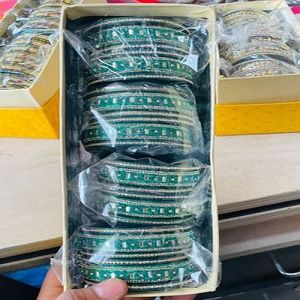 Party Wear Green Lac Bangles Set