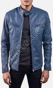 Blue Cropped Men’S Leather Coat
