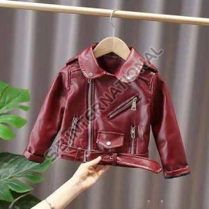 Maroon Kids Stylish Leather Jacket