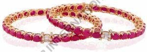 Red Stone Studded Gold Bangles