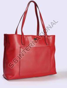 Red Zip Closure Leather Handbag