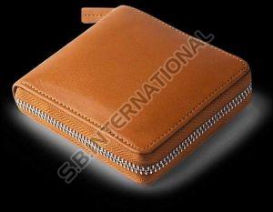 Tan Zip Closure Leather Wallet