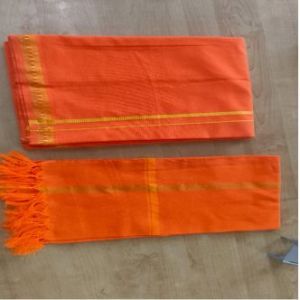 Fancy Orange Cotton Dhoti With Towel