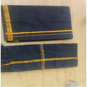 Black Cotton Dhoti With Towel