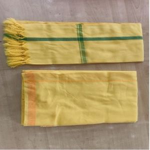 Yellow  Cotton Dhoti With Towel