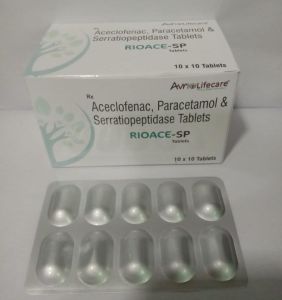 Rioace SP Aceclofenac Paracetamol Seratiopeptidase Tablet