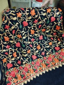 Ladies Dark Blue Embroidered Kashmiri Pashmina Shawl
