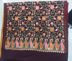 Ladies Maroon Embroidered Kashmiri Pashmina Shawl