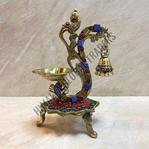 Peacock Trinity Brass Diya with Bell