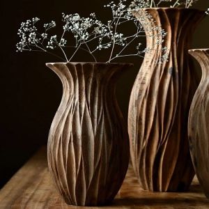 Brown Handmade Wooden Flower Vase