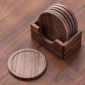 Brown Round Wooden Coasters