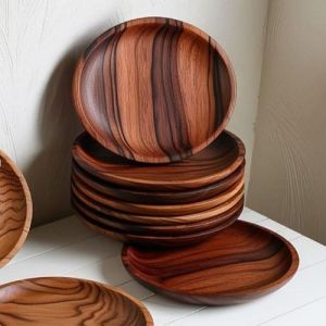 Brown Round Wooden Plate