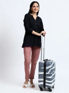 Black Taupe Rose Linen Cotton Short Kurti Pant Set