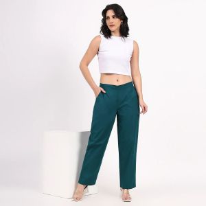 Bottle Green Wide Leg Cotton Pant