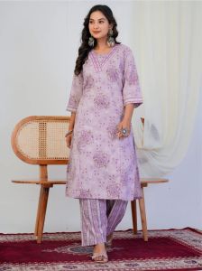 Lilac Floral Print With Handwork Co-Ord Set