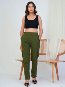 Olive Comfortable Women Cotton Pant