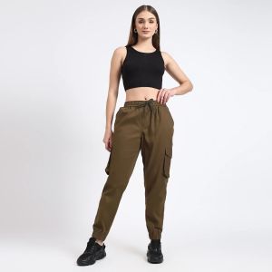 Olive Green Women Cotton Cargo Jogger
