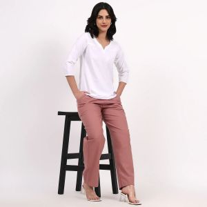 Rose Taupe Wide Leg Cotton Pant