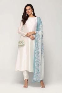 Women Plain Straight Creamy 3 Piece Suit Set