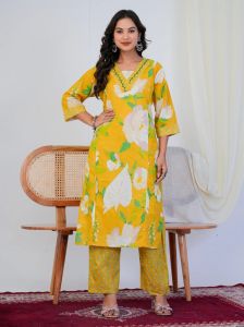 Yellow Floral Print With Handwork Co-Ord Set