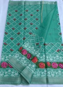 Embroidery Green Cotton Saree