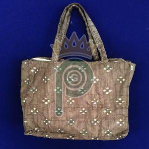 Brown Printed Cotton Tote Bag