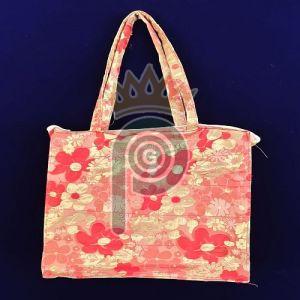 Loop Handle Red Cotton Printed Handbag