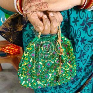 Rope Handle Green Potli Batua Bag
